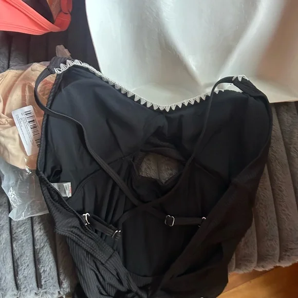 Black One-Piece Swimsuit with White Trim - Picture 13 of 13